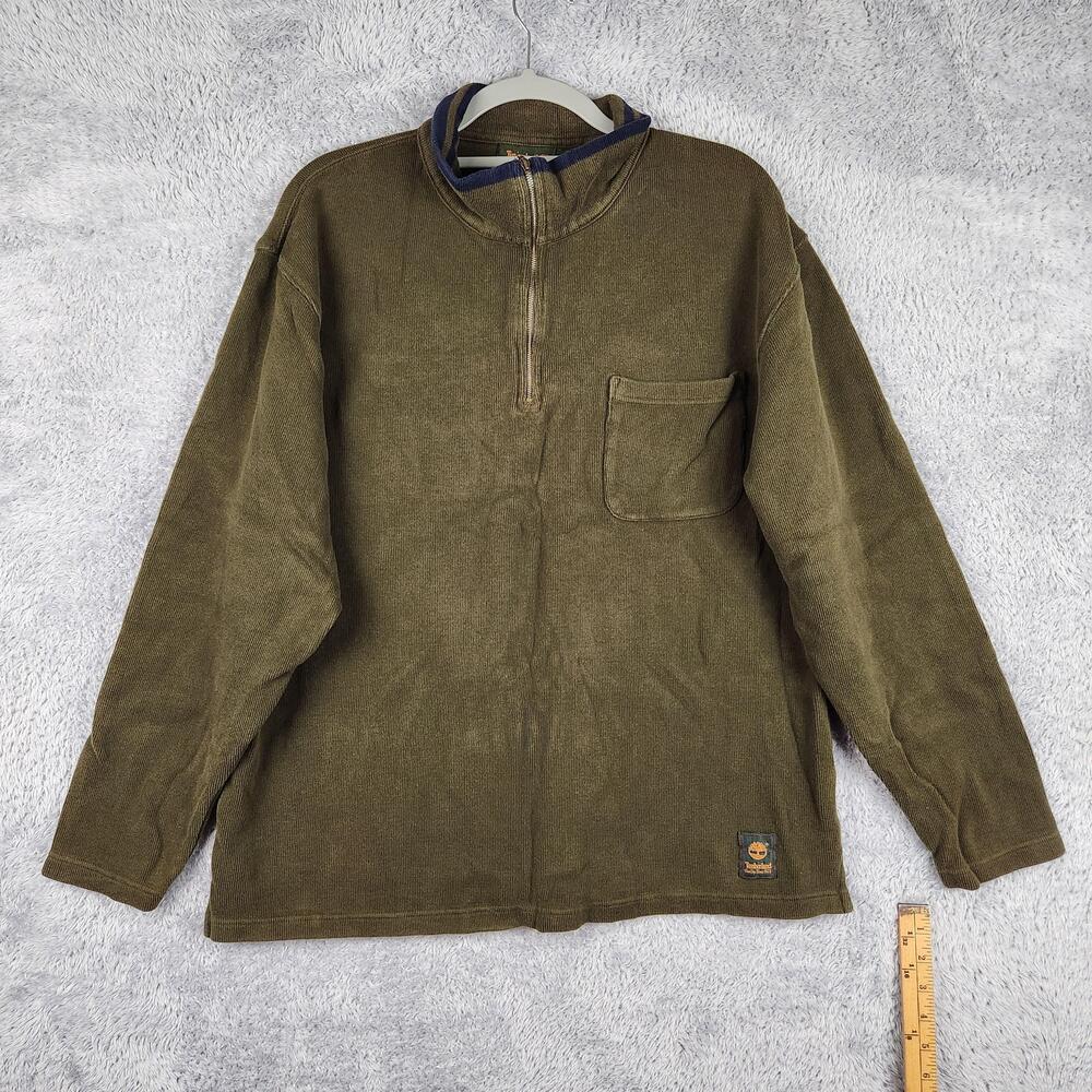 Vintage Timberland Sweater Mens Large Green Knit Rib Quarter Zip Weathergear 90s